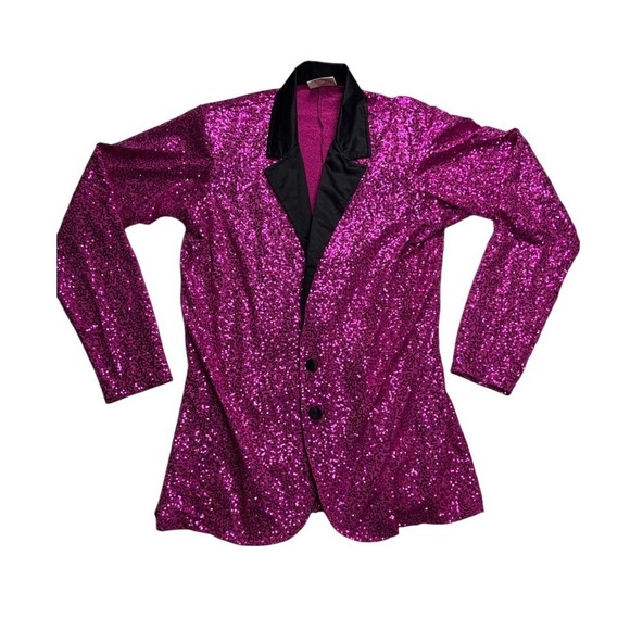 Dance Sophisticates Other - Dance Sophisticates Mens Hot Pink Sequin Blazer Jacket Satin‎ Lapel USA Made 38